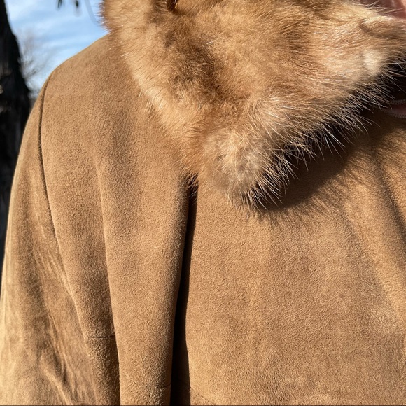 VINTAGE 1960 Suede Coat Mink Collar - Satin Lined size 7 - Picture 12 of 14